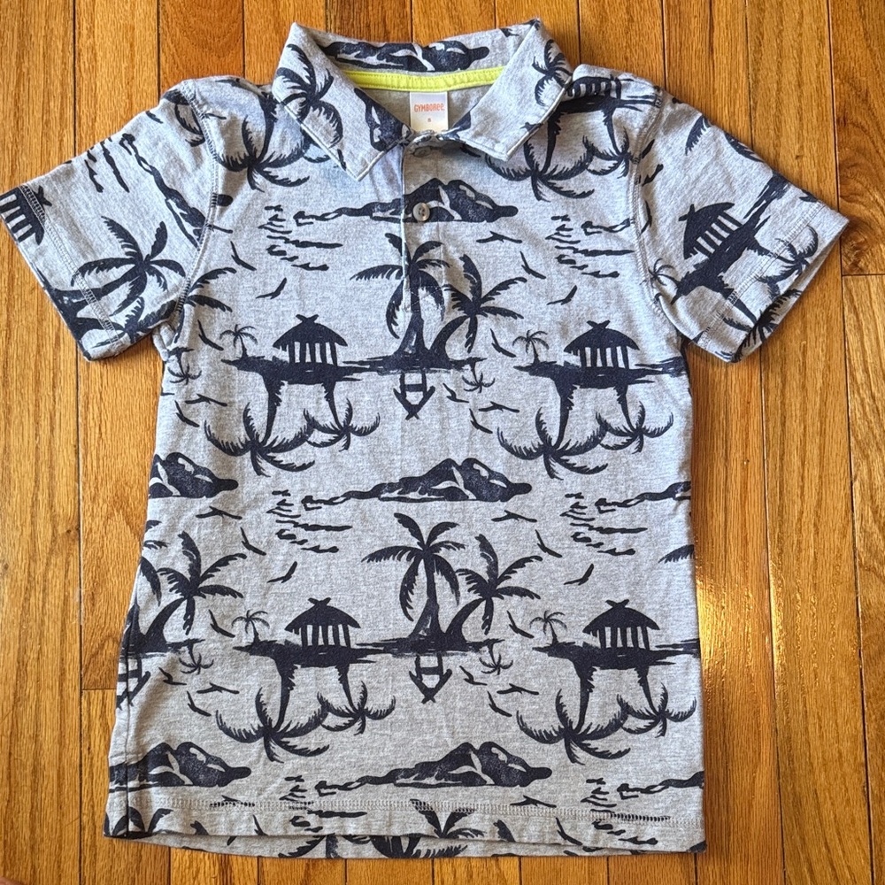 Gymboree Gray and Black Tropical Polo Shirt